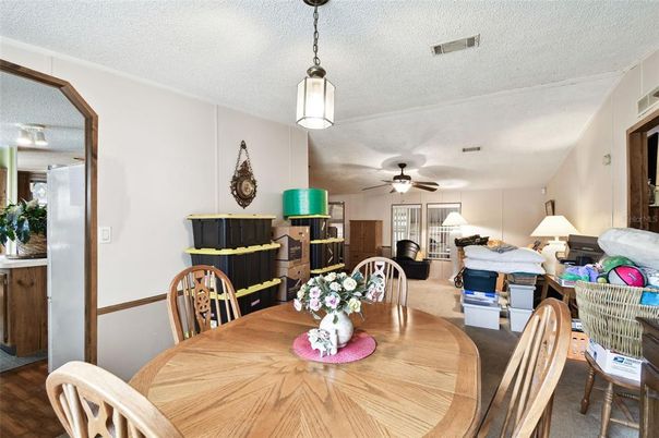 Dining room, Interior, Pendant Lights, Wood Texture Flooring