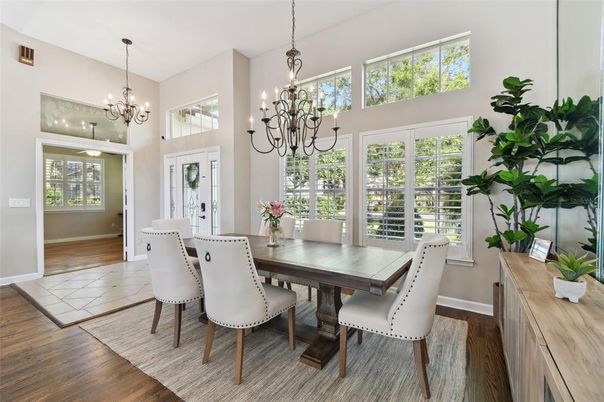 Chandelier, Dining room, Interior, Wood Texture Flooring
