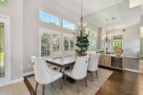 Chandelier, Dining room, Interior, Wood Texture Flooring