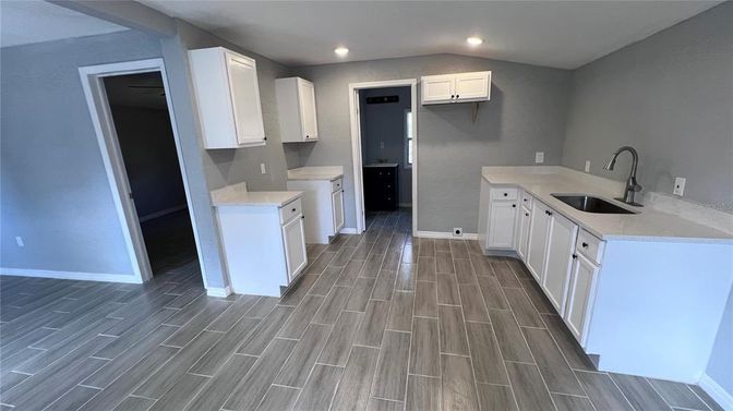 Interior, Kitchen, Recessed Lighting, Wood Texture Flooring