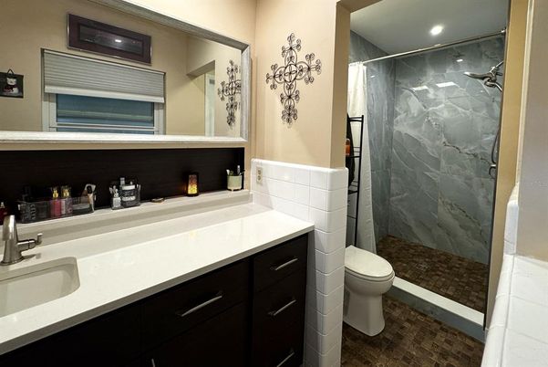 Bathroom, Glass Shower, Interior, Marble Walls, Recessed Lighting