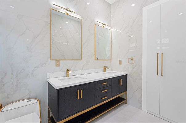 Bathroom, Dual Sink Vanities, Interior, Marble Walls