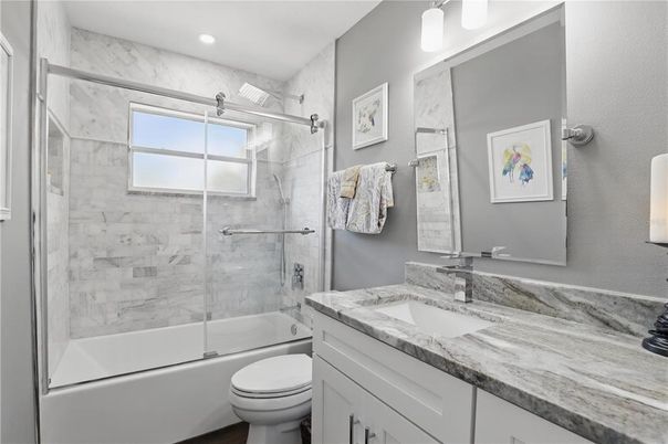 Bathroom, Glass Shower, Interior, Marble Walls, Recessed Lighting