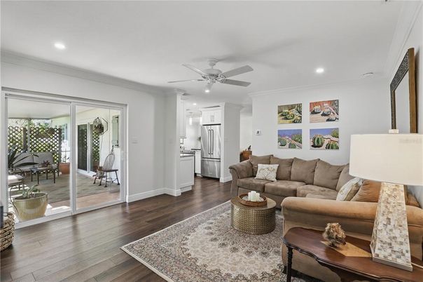 Interior, Kitchen, Living room, Recessed Lighting, Wood Texture Flooring
