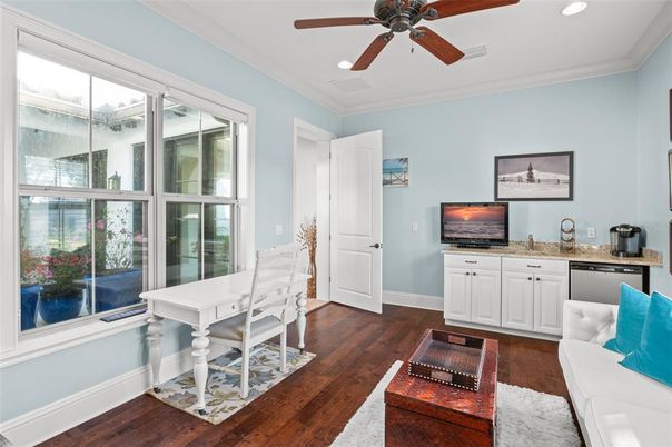 Dining room, Interior, Recessed Lighting, Wood Texture Flooring