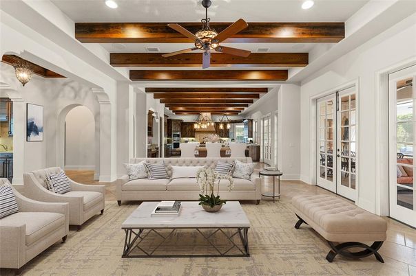 Interior, Kitchen, Living room, Pendant Lights, Recessed Lighting, Wooden Beams