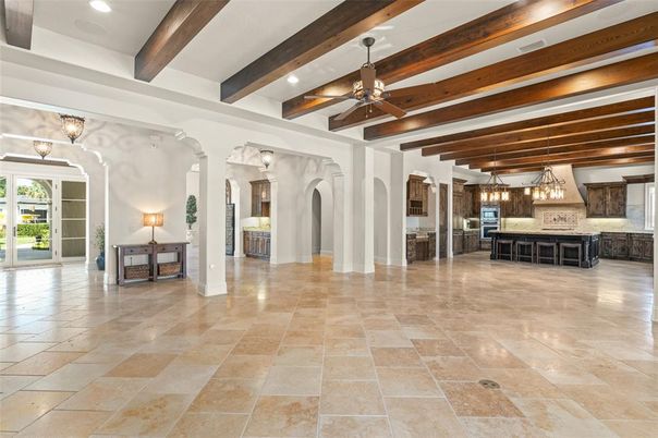 Interior, Kitchen, Pendant Lights, Recessed Lighting, Wooden Beams