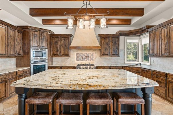 Interior, Kitchen, Pendant Lights, Stainless Steel Appliances, Wooden Beams