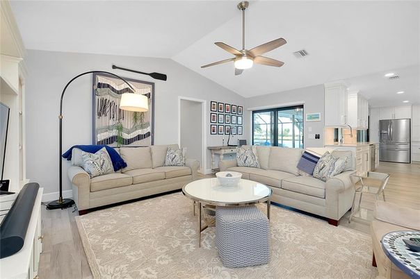 Interior, Kitchen, Living room, Recessed Lighting, Stainless Steel Appliances, Wood Texture Flooring