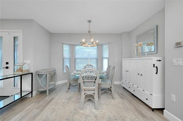 Dining room, Interior, Pendant Lights, Wood Texture Flooring