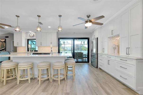 Interior, Kitchen, Pendant Lights, Recessed Lighting, Wood Texture Flooring