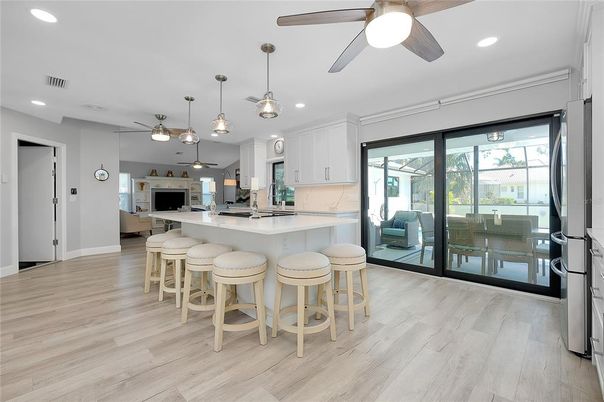 Interior, Kitchen, Pendant Lights, Recessed Lighting, Wood Texture Flooring