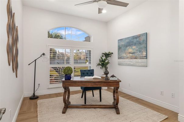 Home Office, Interior, Recessed Lighting, Wood Texture Flooring