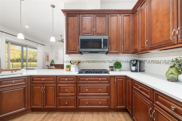 Interior, Kitchen, Pendant Lights, Recessed Lighting, Wood Texture Flooring