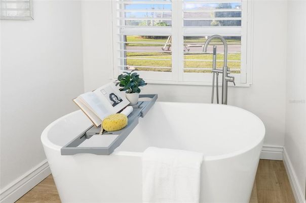 Bathroom, Free Standing Baths, Interior, Wood Texture Flooring