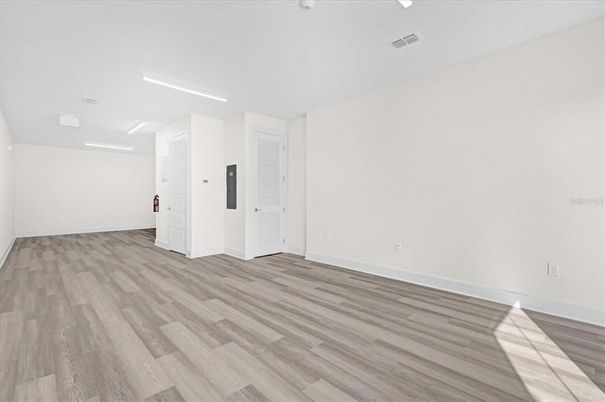 Empty room, Interior, Recessed Lighting, Wood Texture Flooring