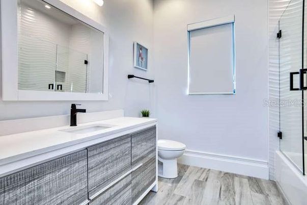 Bathroom, Interior, Recessed Lighting, Wood Texture Flooring