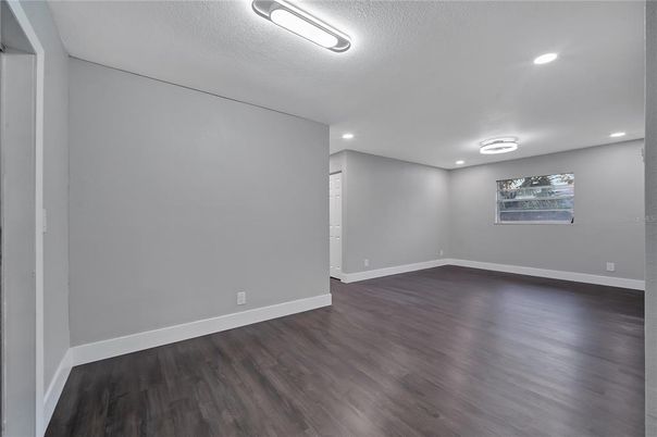 Empty room, Interior, Recessed Lighting, Wood Texture Flooring