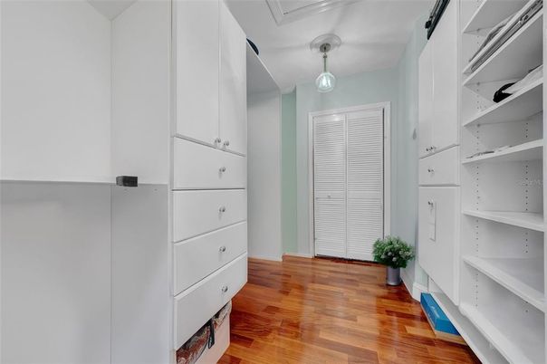 Bedroom, Fireplace, Interior, Recessed Lighting, Wood Texture Flooring