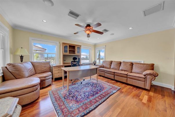 Home Office, Interior, Living room, Recessed Lighting, Wood Texture Flooring