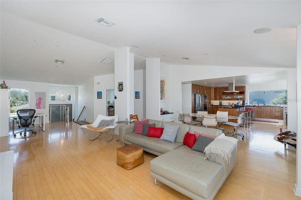 Dining room, Interior, Kitchen, Living room, Pendant Lights, Recessed Lighting, Wood Texture Flooring