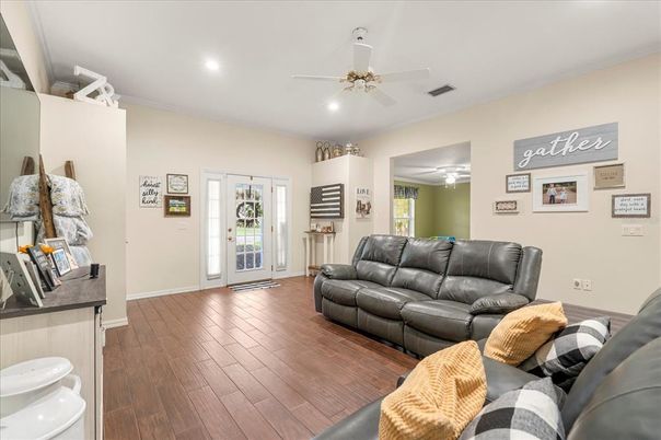 Interior, Living room, Recessed Lighting, Wood Texture Flooring