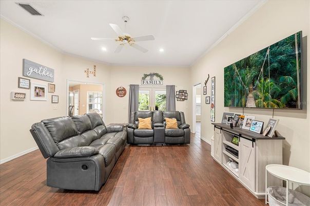 Interior, Living room, Recessed Lighting, Wood Texture Flooring