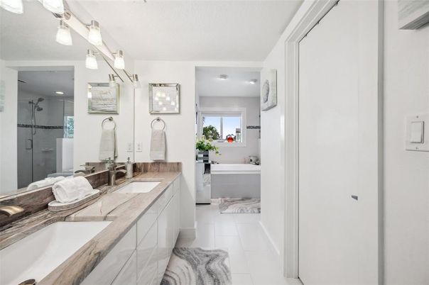Bathroom, Dual Sink Vanities, Glass Shower, Interior, Recessed Lighting