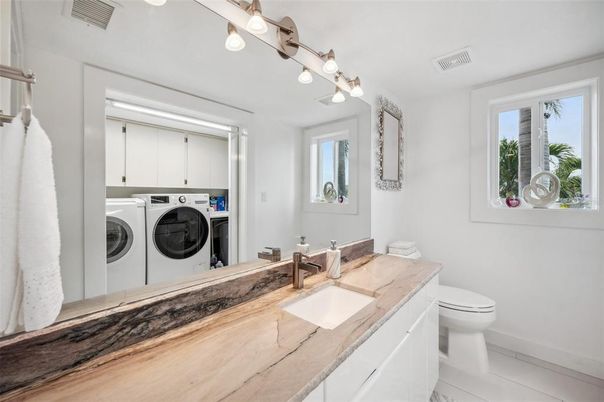 Bathroom, Interior, Washer, Wood Texture Flooring