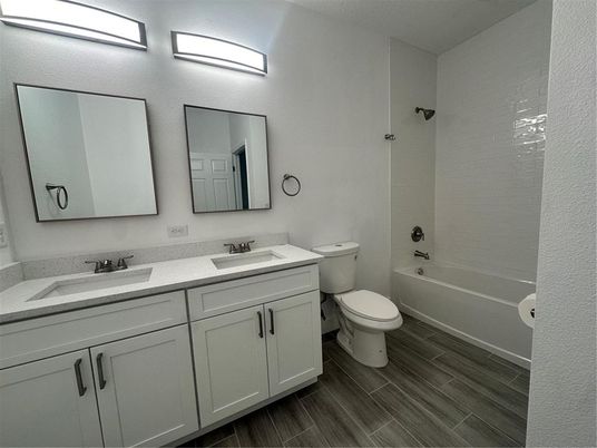 Bathroom, Dual Sink Vanities, Interior, Wood Texture Flooring