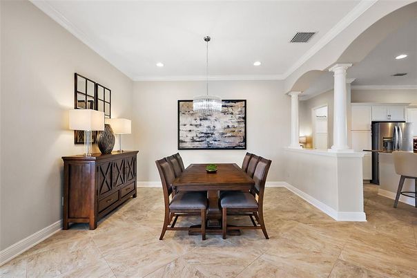 Dining room, Interior, Kitchen, Pendant Lights, Recessed Lighting, Stainless Steel Appliances