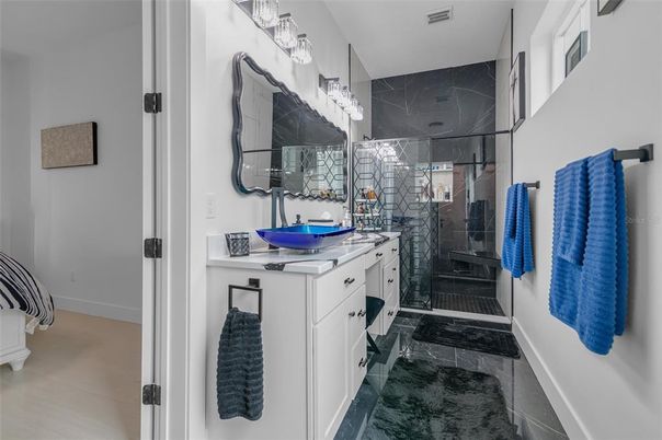 Bathroom, Glass Shower, Interior, Marble Walls