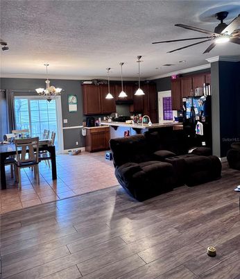 Chandelier, Dining room, Interior, Kitchen, Living room, Pendant Lights, Wood Texture Flooring