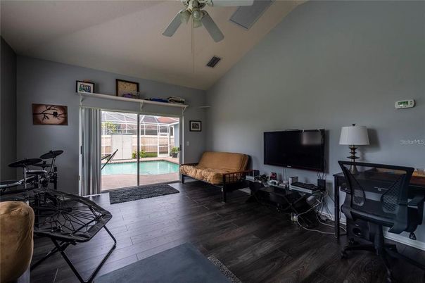 Bedroom, Home Office, Interior, Pool, Wood Texture Flooring