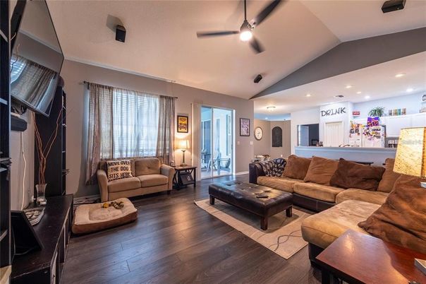 Interior, Living room, Recessed Lighting, Wood Texture Flooring