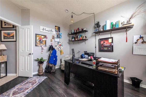 Home Office, Interior, Recessed Lighting, Wood Texture Flooring