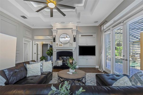 Fireplace, Interior, Living room, Recessed Lighting