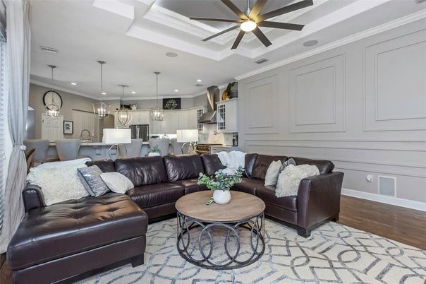 Interior, Kitchen, Living room, Pendant Lights, Recessed Lighting, Stainless Steel Appliances, Wood Texture Flooring