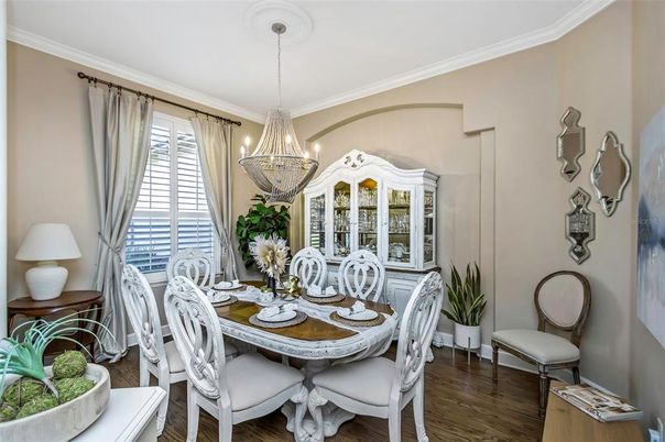 Chandelier, Dining room, Interior, Pendant Lights, Wood Texture Flooring