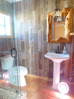 Bathroom, Glass Shower, Interior, Pendant Lights
