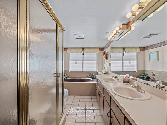 Bathroom, Dual Sink Vanities, Glass Shower, Interior