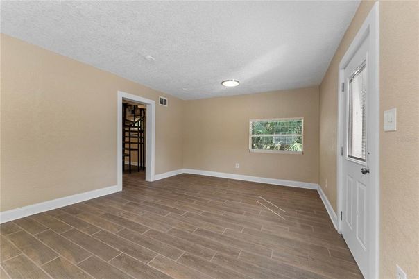 Empty room, Interior, Recessed Lighting, Wood Texture Flooring