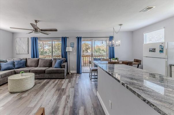 Dining room, Interior, Living room, Pendant Lights, Wood Texture Flooring