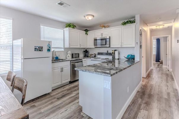 Interior, Kitchen, Stainless Steel Appliances, Wood Texture Flooring