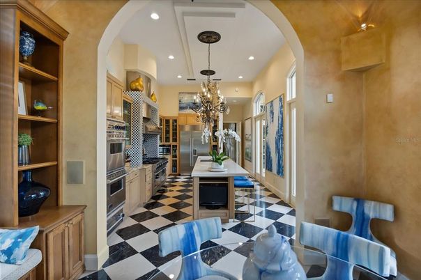 Chandelier, Interior, Kitchen, Recessed Lighting, Stainless Steel Appliances