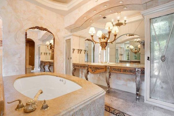 Bathroom, Chandelier, Interior, Recessed Lighting