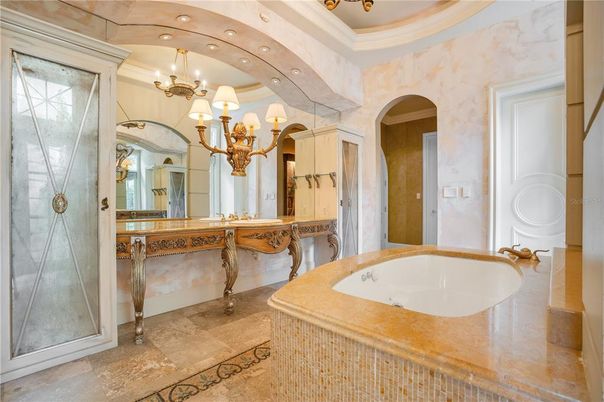 Bathroom, Chandelier, Interior, Recessed Lighting