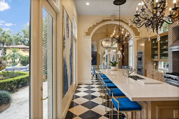 Chandelier, Interior, Kitchen, Recessed Lighting, Stainless Steel Appliances