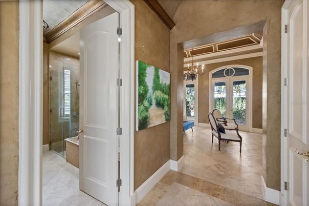 Bathroom, Chandelier, Glass Shower, Interior