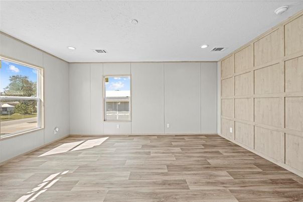 Empty room, Interior, Recessed Lighting, Wood Texture Flooring